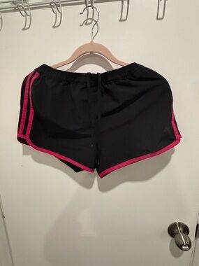 adidas Black Athletic Shorts with Pink Trim